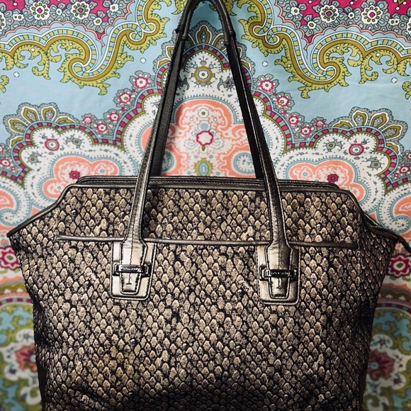 Coach Taylor Alexis Carryall Satchel Handbag F26034 Snake Print Gunmetal Grey - Picture 13 of 15